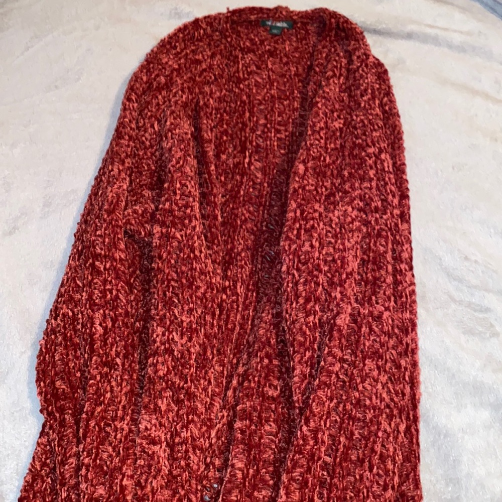 red cardigan